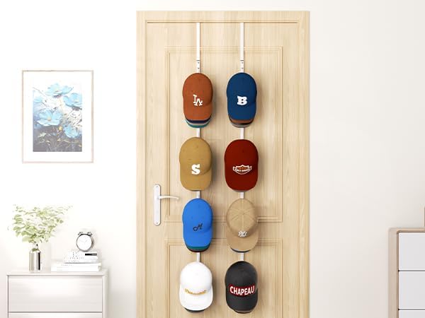 HapiRm Over Door Hat Rack - 2 Packs Hat Organizer with 8 Hooks Design, Hanging Baseball Cap Organizer Storage Holds Up to 40 Caps for Door, Bedroom, Closet (White)-NeatNest