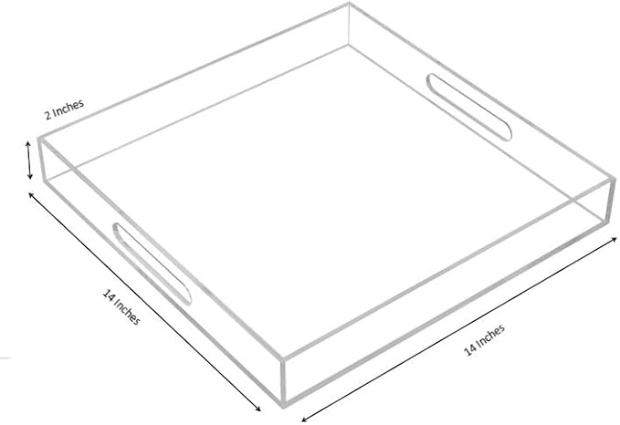 Clear Sturdy Acrylic Serving Tray with Handles - 14x14Inch - Coffee, Appetizer, Breakfast, Butler Tray - Kitchen Countertop & Makeup Drawer Organizer-NeatNest