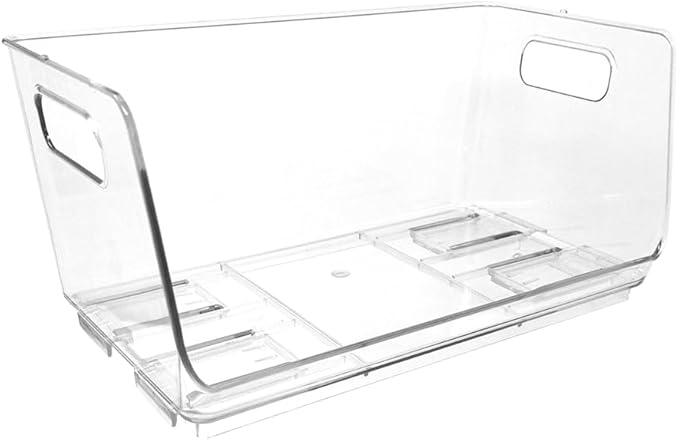 Isaac Jacobs 2-Piece (13" x 7.3" x 6.1") Large Wide Stackable Clear Storage Bins w/Open Front, Versatile Use, Set of 2, Desk, Office, Bathroom, Bedroom, Closet
