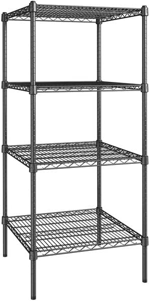 24" x 24" NSF Black Epoxy 4-Shelf Kit with 54" Posts, Heavy Duty Storage Shelving, Wire Shelving Kit, NSF Commercial Storage Rack Unit