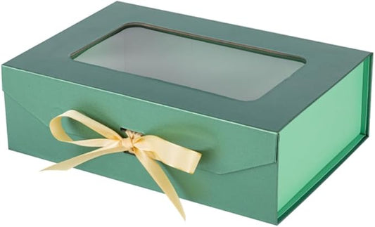 Green Gift Box for Presents with Ribbon 10.8x7.5x3.5 Inches Clear Gift Box with Window Magnetic Closure Gift Boxes with Lids-NeatNest