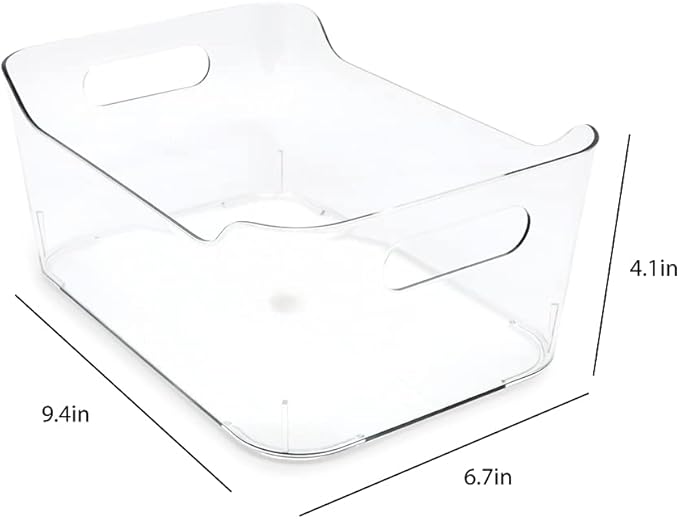 Isaac Jacobs 2-Pack Small Clear Storage Bins (9.4” x 6.7” x 4.1”) w/Handles, Plastic Box Set, Home, Office, Fridge, Freezer, Kitchen, Pantry Organization Container, BPA-Free/Food Safe (Small, 2-Pack)