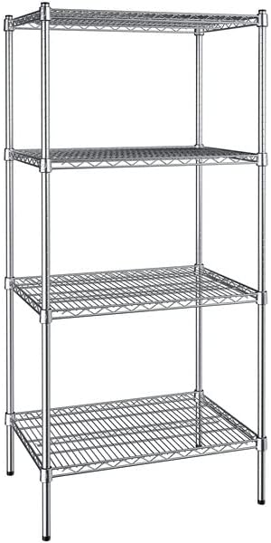 21" x 30" NSF Chrome 4-Shelf Kit with 64" Posts, Heavy Duty Storage Shelving, Wire Shelving Kit, NSF Commercial Storage Rack Unit