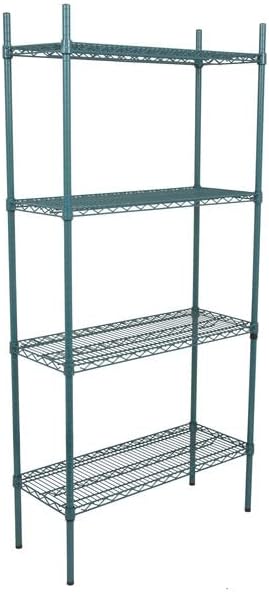 14" x 36" NSF Green Epoxy 4-Shelf Kit with 74" Posts, Heavy Duty Storage Shelving, Wire Shelving Kit, NSF Commercial Storage Rack Unit