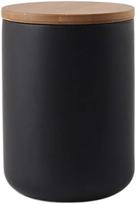 Ceramic Food Storage Jar Canister Modern Design Food Canisters with Airtight Seal Bamboo Lid, Loose Tea Coffee Spice Nuts Snacks Storage Jar Canister (Black 27.05oz/800ml)-NeatNest