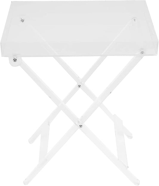 Foldable Acrylic Table,19in X-Shaped Stand Foldable Tray Table,Tv Snack Tray,Clear Tone,Load Capacity 7kg/15.5 Lbs,for Small Space, Fit Indoor Dining/Place The Computer. (Clear)