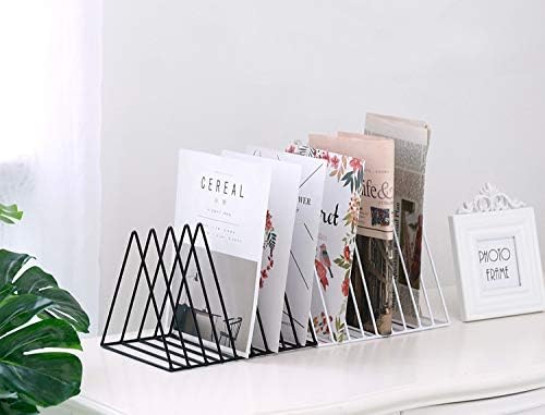 Black Metal Vinyl Record Holder,Vertical Record Player Holder,File Organizer for Desk,Desktop File Sorters,Paper Organizer and Record Holder Stand,Triangle Upright 9 Lattice Vinyl Rack Stand,1Pack-NeatNest