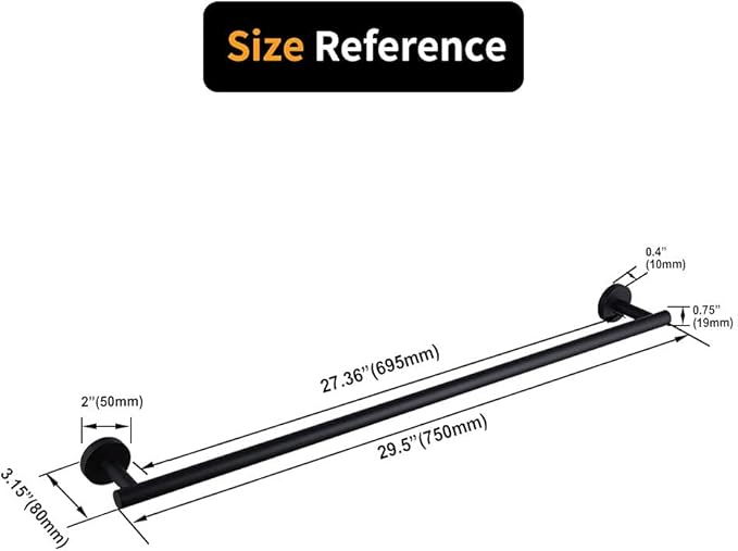 30-Inch Matte Black Bath Hand Towel Bar SUS 304 Stainless Steel Towel Rack Holder for Bathroom Wall Mount