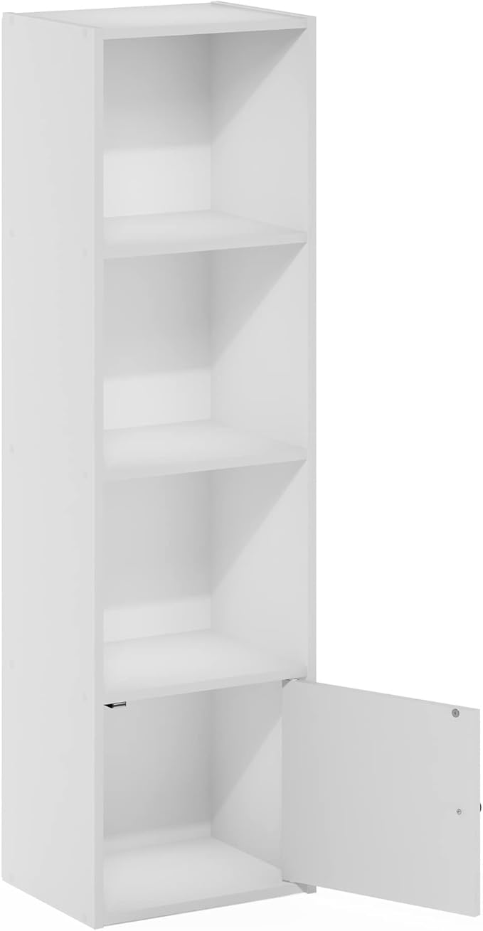 Furinno Luder Shelf Bookcase with 1 Door Storage Cabinet, White-NeatNest