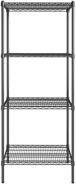 24" x 30" NSF Black Epoxy 4-Shelf Kit with 74" Posts, Heavy Duty Storage Shelving, Wire Shelving Kit, NSF Commercial Storage Rack Unit