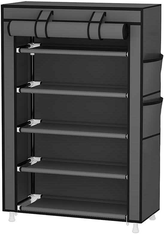 Calmootey 5 Tier Shoe Rack Organizer,Portable Shoe Shelf with Nonwoven Fabric Cover for Closet Hallway,Bedroom,Entryway,Grey-NeatNest