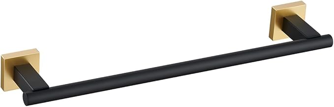 Miyili Bath Towel Bar 15.75-Inch Stainless Steel Towel Rack Hanger for Bathroom Kitchen Wall Mount Black & Gold, A02BG40A