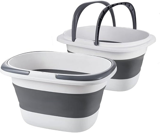 2 Pack Large Collapsible Mop Bucket 4.2 Gallon(16L) with Handle for House Cleaning, Space Saving Outdoor Multiuse Foldable Water Pail for Camping, Fishing, RV(2, Grey)-NeatNest