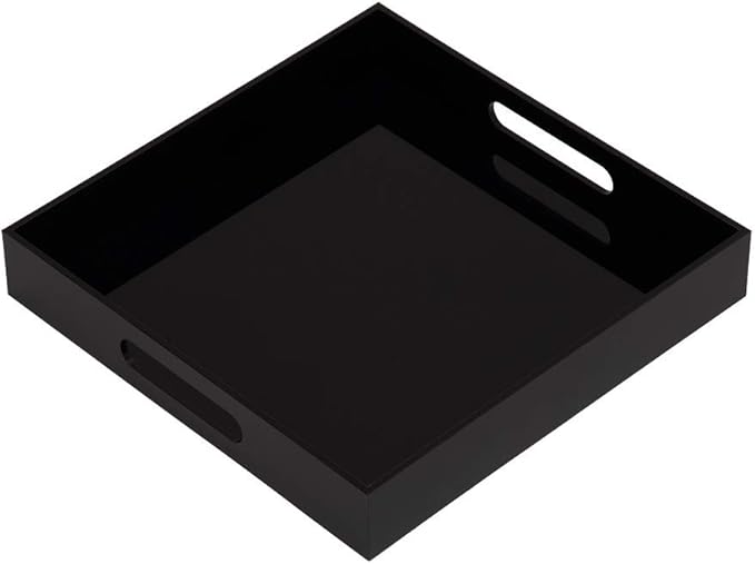 Glossy Black Sturdy Acrylic Serving Tray with Handles - 12x12 Inch Multipurpose Tray for Coffee, Appetizers, Breakfast, and More-NeatNest
