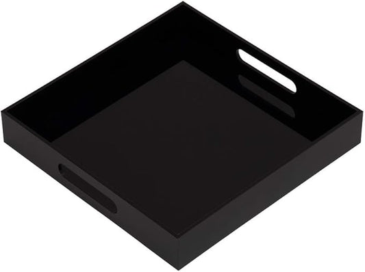 Glossy Black Sturdy Acrylic Serving Tray with Handles - 12x12 Inch Multipurpose Tray for Coffee, Appetizers, Breakfast, and More-NeatNest
