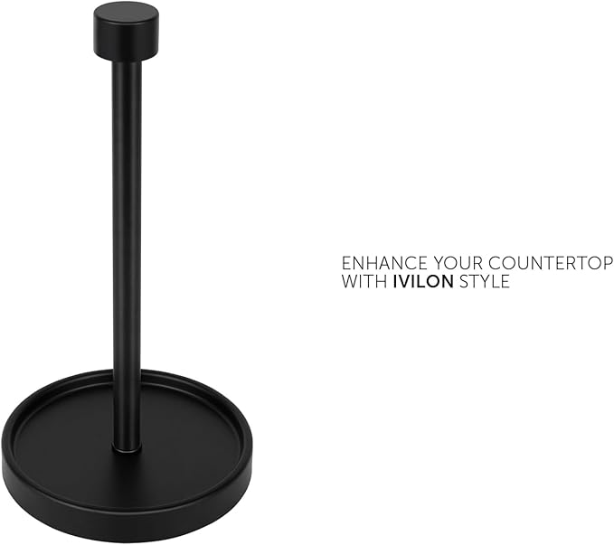 Ivilon Countertop Paper Towel Holder - Modern End Cap Minimalist Design - Fits All Paper Towel Roll Sizes - Color Black