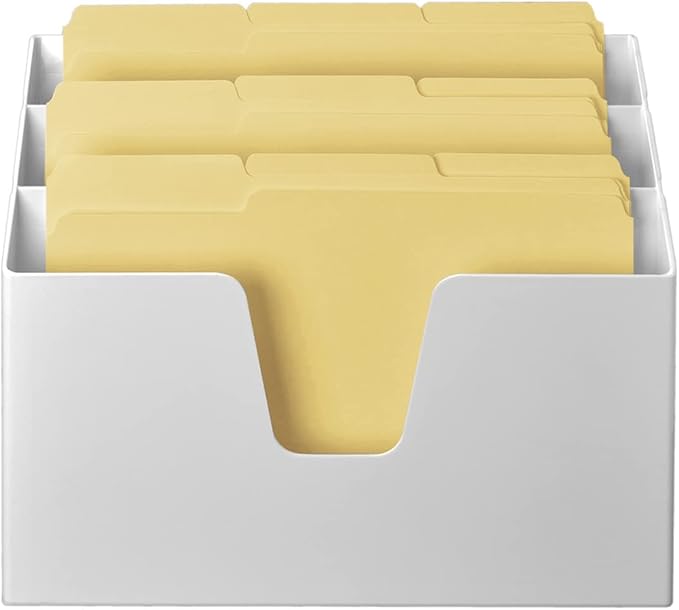 Acrimet Horizontal Triple File Folder Holder Organizer, Includes 9 Manila Folders Letter Size, Desktop File Storage for Home & Office, 3 Slot Desk Organizer for Paper, Mail, Documents (White Color)