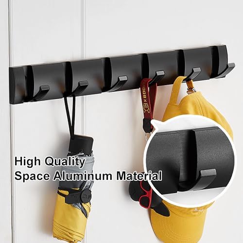 Black Wall Coat Rack with 6 Hooks, 19.1 Inch Waterproof Heavy Duty Coat Hooks, Folding Hideaway Towel Hanger Hooks for Entryway, Door, Bathroom, Bedroom-NeatNest