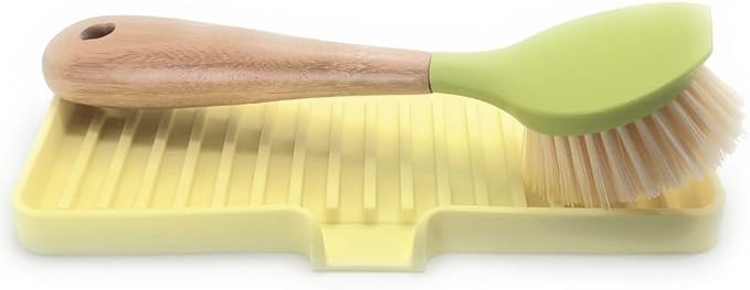 Happitasa Silicone Soap Dish Tray and Sponge Holder with Drain Chute | Bathroom and Kitchen Sink Organizer Caddy (Pale Yellow, 9"x3.5", 5.6 Ounces)-NeatNest