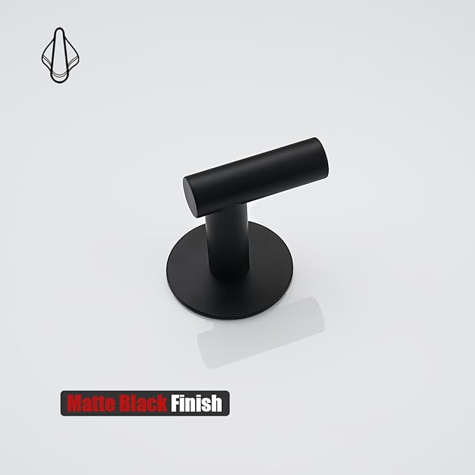 JQK Self Adhesive Towel Hook Black, No Drill Stick on Coat Robe Clothes Wall Hook for Bathroom Kitchen Garage 2 Pack, 304 Stainless Steel Matte Black, ATH110-PB-P4