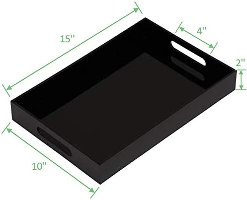 Glossy Black Sturdy Acrylic Serving Tray with Handles - 10x15 Inch, Coffee, Appetizer, Breakfast Tray - Butler, Kitchen to Vanity Table, Decorative-NeatNest