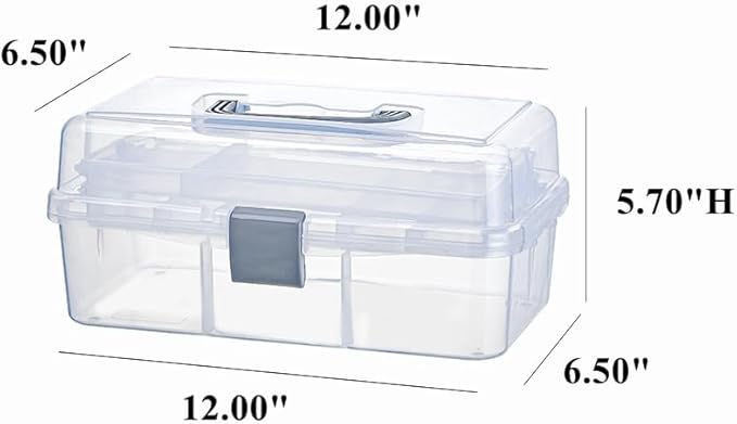 BangQiao 2-Tier Trays Clear Gray Plastic Storage Container Organizer Box, Multipurpose Portable Carrying Case with Latch Lock and Handle for Art, Craft, Sewing Supplies, First Aid, Makeup