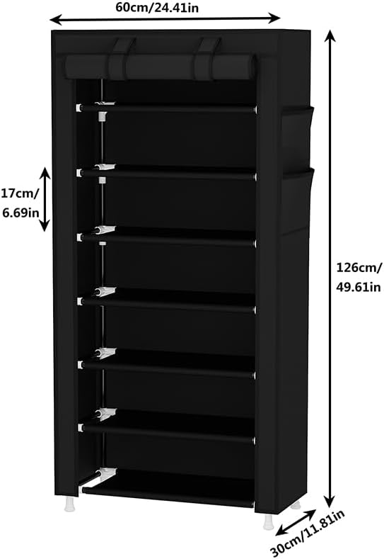 Calmootey 7 Tier Shoe Rack Organizer,Portable Shoe Shelf with Nonwoven Fabric Cover for Closet Hallway,Bedroom,Entryway,Black-NeatNest