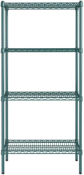 14" x 30" NSF Green Epoxy 4-Shelf Kit with 64" Posts, Heavy Duty Storage Shelving, Wire Shelving Kit, NSF Commercial Storage Rack Unit