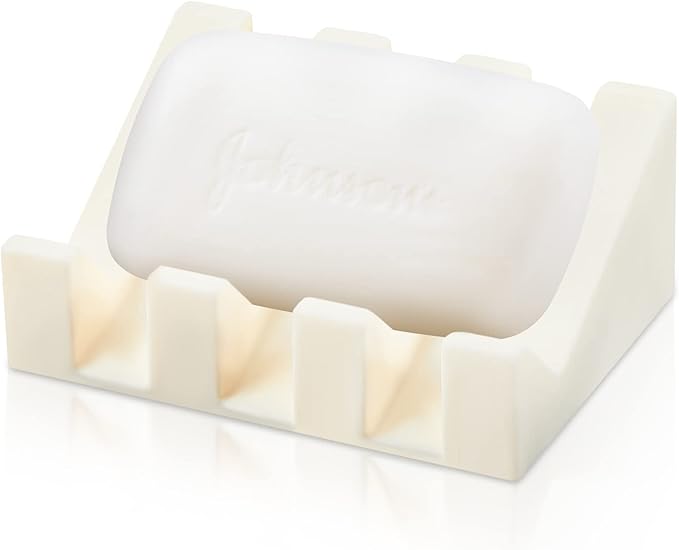 Cunhill 1 Piece Silicone Soap Dish Self Draining Soap Dish Shower Waterfall Bar Soap Holder Tray with Drain Soap Saver for Kitchen Bathroom Accessories (Cream White)-NeatNest