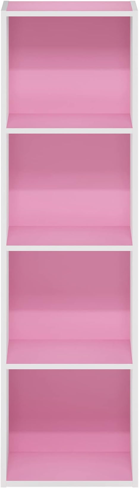 Furinno Luder Bookcase / Book / Storage, 4-Tier Cube, Pink/White-NeatNest