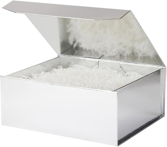 6 Pcs Silver Gift Boxes - Large 13x11x5.3 Inch - Modern Style - Magnetic Lids - Crinkle Paper - Luxury Gift Boxes for Presents-NeatNest