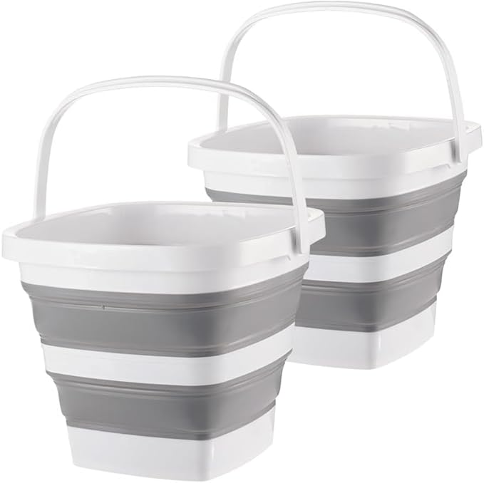2 Pack Collapsible Plastic Bucket with Handle 2.6 Gallon (10L) Each Foldable Rectangular Tub for Cleaning Camping Essentials Space Saving Outdoor Portable Bucket for Camping (1.32 Gal / 5L(2 Pack))-NeatNest