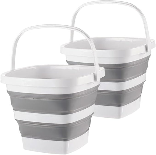 2 Pack Collapsible Plastic Bucket with Handle 2.6 Gallon (10L) Each Foldable Rectangular Tub for Cleaning Camping Essentials Space Saving Outdoor Portable Bucket for Camping (1.32 Gal / 5L(2 Pack))-NeatNest