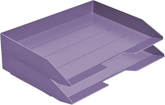 Acrimet Stackable Letter Tray 2 Tier Side Load, Plastic, Desktop File Organizer (Solid Purple Color)-NeatNest