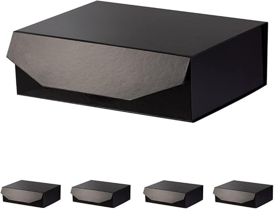 5 Black Large Gift Boxes with Lid 13x9x4 Inches, Bridesmaid Proposal Boxes, Hard Collapsible Gift Box with Magnetic Closure, Groomsman Box Reusable Gift Boxes for Clothes (Glossy Black)-NeatNest