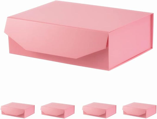 5 Pink Large Gift Boxes with Lid 13x9x4 Inches, Bridesmaid Proposal Boxes, Hard Collapsible Gift Box with Magnetic Closure, Groomsman Box Reusable Gift Boxes for Clothes (Glossy Pink)-NeatNest