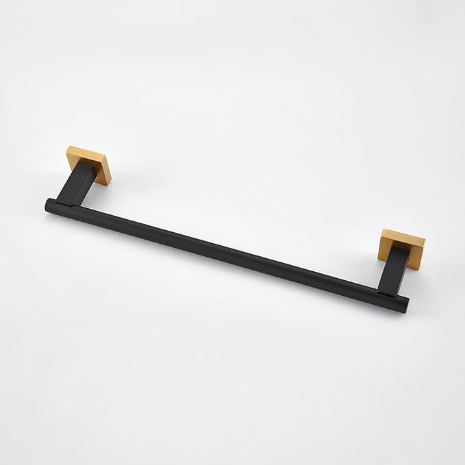 Miyili Bath Towel Bar 15.75-Inch Stainless Steel Towel Rack Hanger for Bathroom Kitchen Wall Mount Black & Gold, A02BG40A