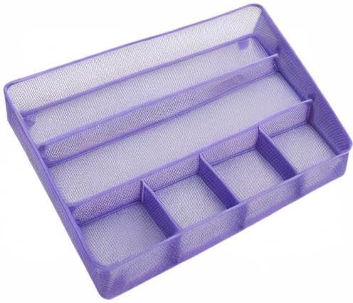 Annova Desk Top Organizer Tray for Office Organization - Metal Mesh - Storage Tray with Dividers for Pens, Desktop Accessories, Bathroom, Kitchen, Makeup and Office Supplies (Large, Purple)-NeatNest