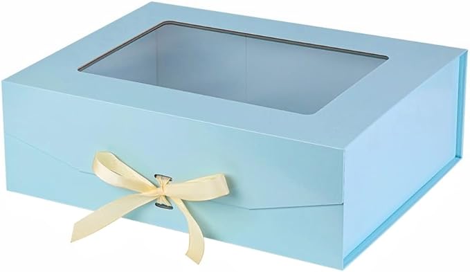 Blue Extra Large Gift Box for Presents with Ribbon 16.5x13x5.3 Inches Clear Gift Box with Window Magnetic Closure Gift Boxes with Lids-NeatNest