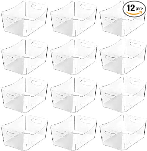 YBM HOME Storage Bins - Open Plastic Organizers and Storage Basket for Kitchen Pantry Organization, Under Sink Bathroom Storage, Toy Baskets, Food Storage Box Containers (Small -12 Pack, Clear)
