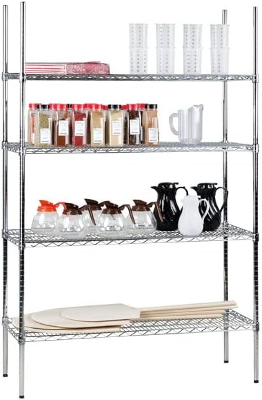 18" x 48" NSF Chrome 4-Shelf Kit with 74" Posts, Heavy Duty Storage Shelving, Wire Shelving Kit, NSF Commercial Storage Rack Unit