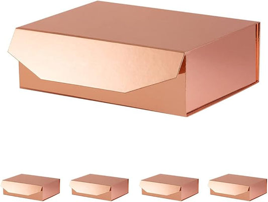 5 Rose Gold Large Gift Boxes with Lid 13x9x4 Inches, Bridesmaid Proposal Boxes, Hard Collapsible Gift Box with Magnetic Closure, Groomsman Box Reusable Gift Box for Cloth (Glossy Rose Gold)-NeatNest