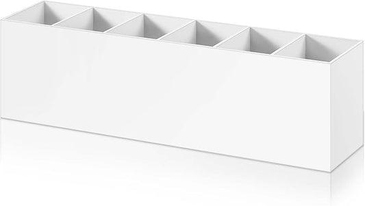 Jetec Acrylic Pen Holder 6 Compartments Makeup Brush Stationery Organizer Pencil Holder for Desk Accessories, Cosmetic Brushes, Dorm, Home, Bathroom, Kitchen, Office Supplies(White)-NeatNest