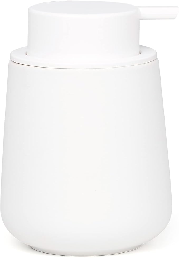 BosilunLife White Soap Dispenser - Ceramic Hand Dish Soap Dispenser for Bathroom 12ounce Refillable Liquid Hand Wash Dispenser for Essential Oil, Lotion Soap (Rubber Paint)-NeatNest