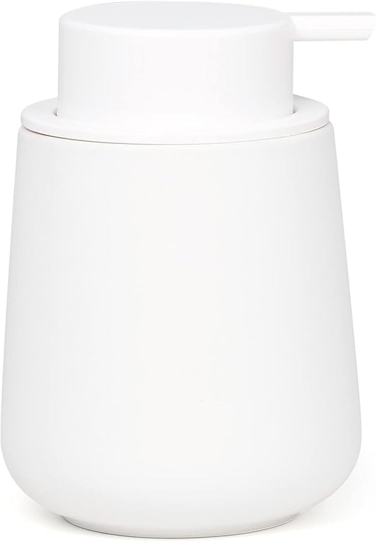 BosilunLife White Soap Dispenser - Ceramic Hand Dish Soap Dispenser for Bathroom 12ounce Refillable Liquid Hand Wash Dispenser for Essential Oil, Lotion Soap (Rubber Paint)-NeatNest