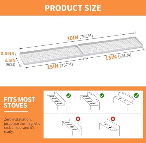 BFONS 30 Inch Silicone Magnetic Stove Top Shelf, Kitchen Over Stove Spice Rack Shelf Apartment Home Must Haves Kitchen Gadgets for Above Stovetop Seasoning Organization Storage (White)-NeatNest