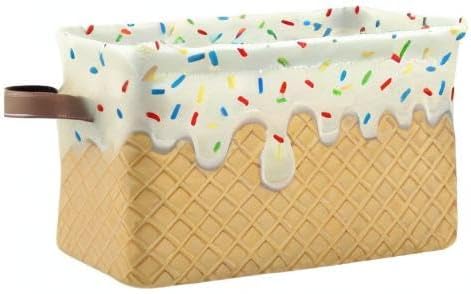 Kigai Ice Cream Texture Storage Bins for Shelves, Storage Basket with Double Handle, Foldable Storage Cubes with Metal Frame, Rectangular Closet Organizer Containers for Home Bedroom