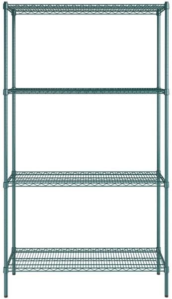 18" x 48" NSF Green Epoxy 4-Shelf Kit with 86" Posts, Heavy Duty Storage Shelving, Wire Shelving Kit, NSF Commercial Storage Rack Unit