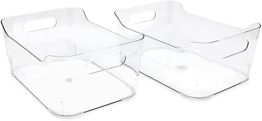Isaac Jacobs 2-Pack Small Clear Storage Bins (9.4” x 6.7” x 4.1”) w/Handles, Plastic Box Set, Home, Office, Fridge, Freezer, Kitchen, Pantry Organization Container, BPA-Free/Food Safe (Small, 2-Pack)