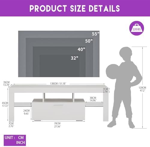 HOUAGI LED TV Stand for Televisions up to 55 Inchs, Black Modern Entertainment Center with Storage Drawer and Glass Shelf, TV Console Table for Living Room,Bedroom, 50in-NeatNest